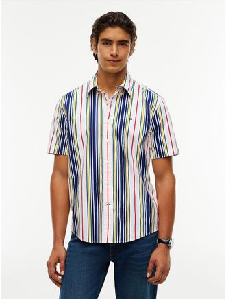 Tommy Hilfiger Mens Regular Fit Multi-Stripe Oxford Shirt - Optic White Multi - XXL