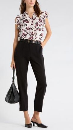 Nordstrom Rack Tie Neck Ruffle Cap Sleeve Top in Ivory- Burgundy Sunset Floral at Nordstrom Rack, Size X-Small