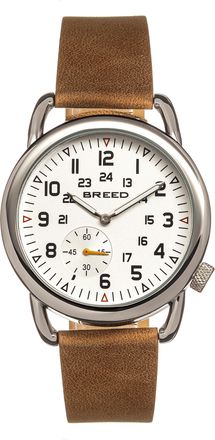 Breed Mens Regulator Leather-Band Watch w/Second Sub-dial - White Stainless Steel - One Size