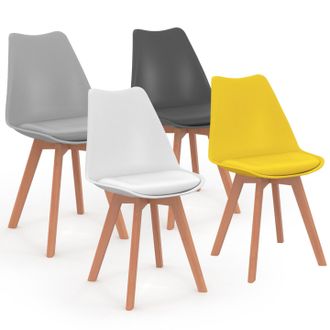 IDMarket Set Di 4 Sedie Da Pranzo Grigio Scuro, Grigio Chiaro, Bianco E Giallo Sara