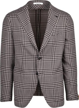 Tagliatore Brown/Beige Checkered Rounded Virgin Wool Jacket