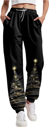 Generic Women Christmas Sweatpants UK High Waist Baggy Trousers Funny Snowman Print Holiday Sweatpants Oversized Xmas Drawstring Jogger Holiday Long Pants Lad
