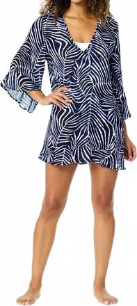 Anne Cole Flounce Zebra Printed Cover Up In Blue/white