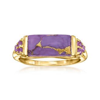 Ross-Simons Purple Turquoise and Amethyst Ring in 18kt Gold Over Sterling