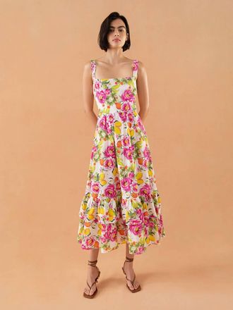Borgo De Nor Daniela Midi Dress In Yellow