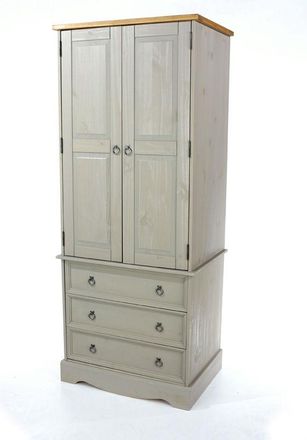 Home Source Industries Tall Solid Pine 2 Door Wardrobe With 3 Drawers Bedroom Storage Hanging Bar