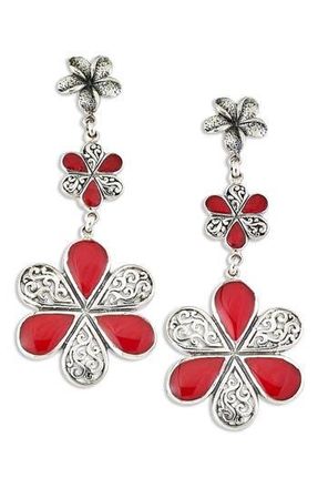 Samuel B. Engraved Coral Flower Drop Earrings in Red at Nordstrom Rack