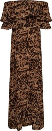 Copenhagen Muse Maxi-jurk met luipaardprint en blote schouders - Dames - Maxi kleedjes - Bruin - XS - Polyester - Kleedjes