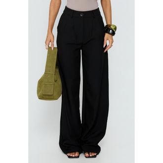 Princess Polly Archer Pleated High Waist Straight Leg Pants in Black at Nordstrom, Size 10