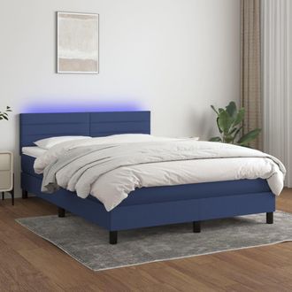 vidaXL Vidaxl - Cama Box Spring Colch&oacute;n Y Luces Led Tela Azul 140x190 Cm
