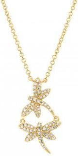 Allurez 0.18ct 14k Yellow Gold Diamond Dragonfly Necklace