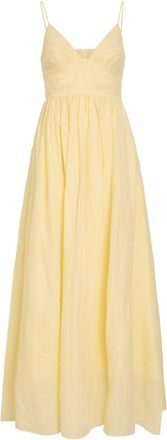 Aje Aje Vacation Pleated Ramie Maxi Dress - Yellow - 16 (UK16 / XL)