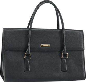 Burberry Vintage Handbag Leather Black Leather Handbag (Pre-Owned)