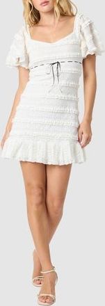 All in Favor Flutter Sleeve Lace Minidress in White Black at Nordstrom Rack, Size X-Large