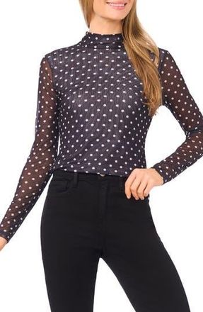 CeCe by Cynthia Steffe Long Sleeve Mesh Turtleneck in Rich Black at Nordstrom Rack, Size Medium
