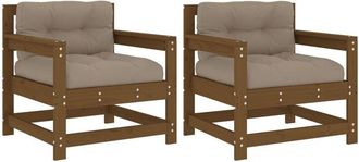 vidaXL Vidaxl - Sillones de jardín cojines 2 uds madera maciza pino marrón miel