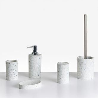 Beliani Conjunto De 5 Accesorios De Ba&ntilde;o Jabonera Dispensador De Jab&oacute;n Escobilla De Inodoro Vaso Soporte Para Cepillos De Dientes Efecto Terrazo Perene