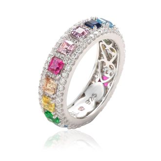 Suzy Levian Sterling Silver Rainbow Cubic Zirconia Modern Eternity Band