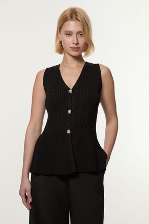 Karen Millen Womens Ribbed Cotton Knitted Waistcoat - Black - Size X-Small
