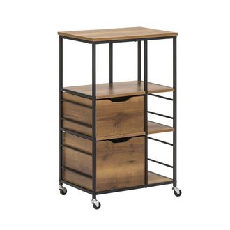 SoBuy Carrito de cocina con 3 cajones y 3 estantes aglomerado y metal marr&oacute;n