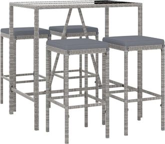 vidaXL Mesa Y Taburetes Altos Jard&iacute;n 5 Piezas Y Cojines Rat&aacute;n Pe Gris Vidaxl