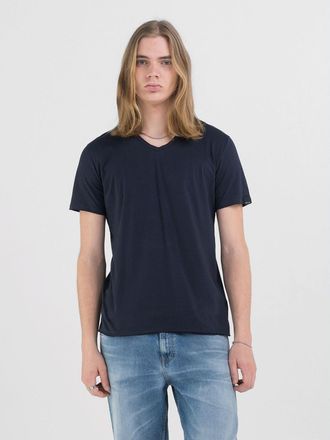Replay V-Shirt REPLAY, Herren, Gr. XS, blau (night blau), Jersey, Obermaterial: 100% Baumwolle, regular fit, V-Ausschnitt, Shirts V-Shirt
