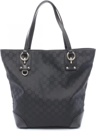 Gucci Black Canvas Leather Tote Bag (Pre-Owned)