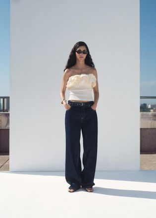 Mango Top senza spallini volant grezzo - Donna - S - MANGO