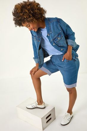 Roman Bengaline Turn Up Stripe Stretch Shorts