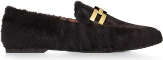 Aquazzura Furry Espresso Mocassins - Dames - Loafers - Zwart - 38 1/2 EU - Leer - Schoenen