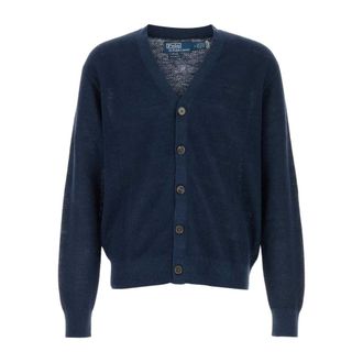 Polo Ralph Lauren Cardigans, male, Blue, Size: M Relaxed Fit Linen Cardigan