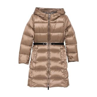 Max Mara Jassen, Dames, Bruin, L, Lange Gewatteerde Donzen Jas