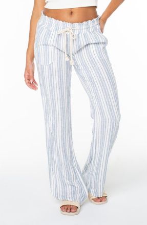 Roxy Oceanside Stripe Linen BLend Pants in Blue Horizon Lisbon Striple at Nordstrom, Size Xx-Large