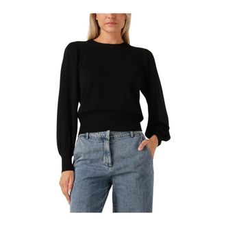Minus Zwarte Pullover Trui met Lange Mouwen - Dames - Ronde hals truien - Zwart - XL - Wol - Truien & Vesten