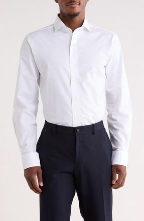 Lorenzo Uomo Trim Fit Textured Stretch Cotton Dress Shirt in White at Nordstrom Rack, Size 15.5 - 34