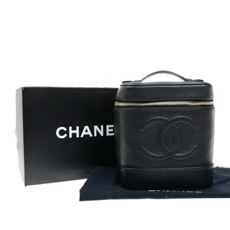 Chanel Vintage Timeless Cosmetic Case Caviar Black Calfskin Handbag (Pre-Owned)