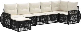 vidaXL Conjunto De Sof&aacute;s De Jard&iacute;n 7 Uds. Negro Y Blanco Crema Vidaxl
