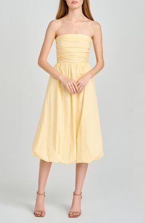 Wayf Katherine Bubble Hem Stretch Cotton Midi Dress in Yellow at Nordstrom, Size X-Large