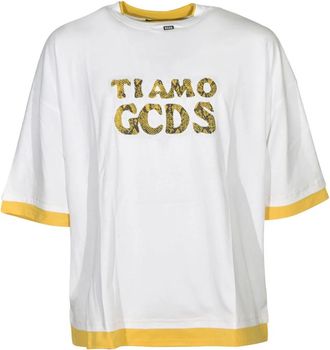 GCDS T-shirt met korte mouwen en logo-letters - Heren - T-shirts - Wit - M - Katoen - Tops