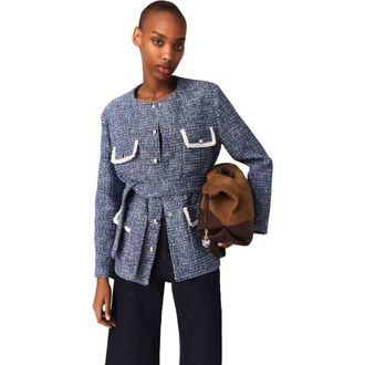 Maje 4-pocket tweed jacket in Blue at Nordstrom, Size 40 Eu