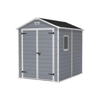 Keter Caseta De Jard&iacute;n Manor 6x8 Cobertizo De Almacenamiento Exterior Madera Acero Metal Resina 186cmx237cmx227cm Wxdxh