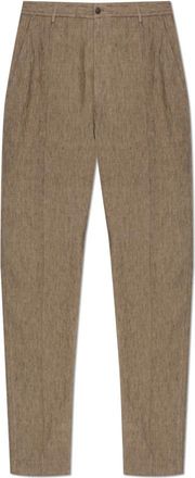 Emporio Armani Linnen Broek met Pijpnaaddetails - Heren - Nette broeken - Beige - S - Linnen - Broeken