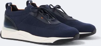 Santoni Leather-trimmed knitted sneakers
