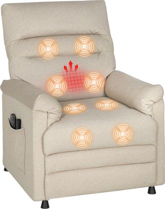 HOMCOM Homcom Sill&oacute;n Relax Reclinable El&eacute;ctrico Con Calor Lumbar Y Masaje Vibraci&oacute;n, Motor Silencioso, Funci&oacute;n De Memoria, Almohada, Control Remoto, Beige