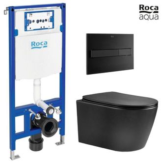 Roca Bastidor Roca Duplo One Pack Cisterna Empotrada Y Pulsador Pl7 Negro Mat Con Inodoro Suspendido Nebula Black Mate Rimless