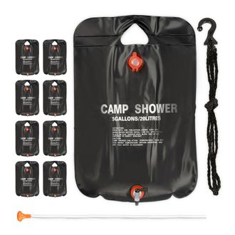 Relaxdays Relaxdays Set De Nueve Duchas De Camping, 20 L, Ducha Solar Para Colgar, Plegable, Ducha De Mano, Port&aacute;til, Negro