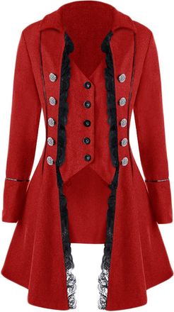 Generic Womens Coat Gothic Occult Steampunk Military Utility Style Black Knitwear Coat Jackets Cape Outwear High Low Pullover Top Shirt Dress (Red,S)