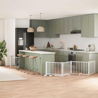 vidaXL Puerta De Perros Plegable 12 Paneles Madera &Aacute;lamo Blanca 960 Cm Vidaxl