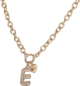 Juicy Couture Bubble Letter Necklace for Women with Clear Stones 18+2, Chunky Initial Necklace Gold-Tone in Letter E at Nordstrom
