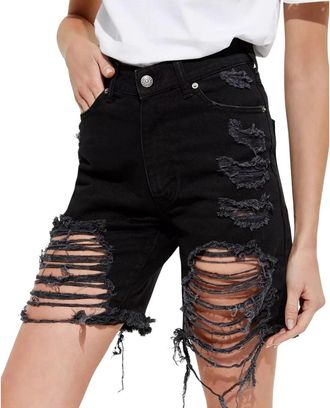 SER.O.YA Zwarte Distressed Dames Shorts - Dames - Denim shorts - Zwart - W25 - Katoen - Korte Broeken
